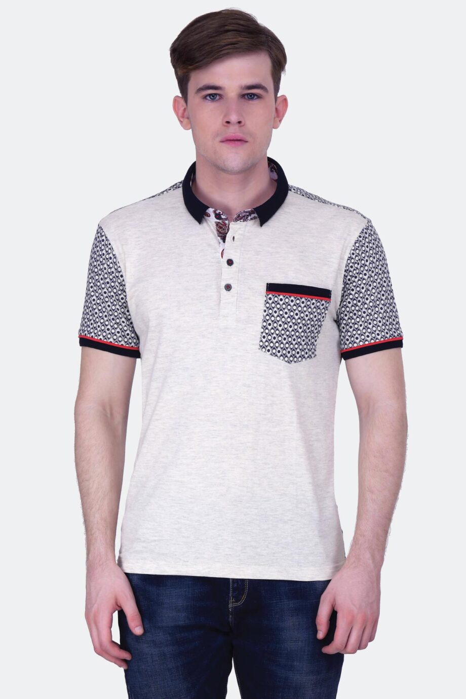 Melange Polo with Print Details