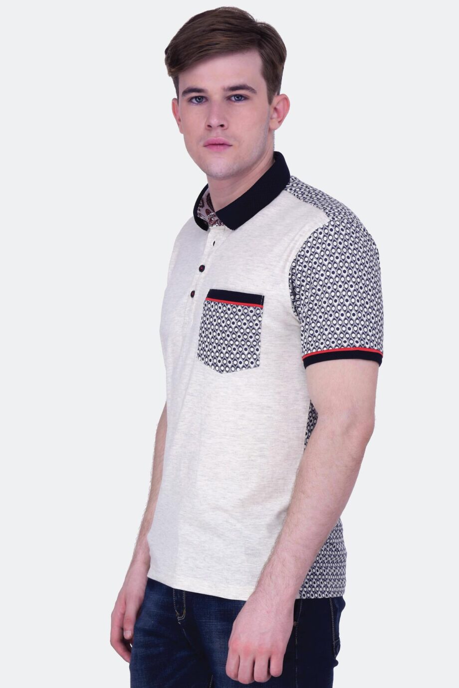 Melange Polo with Print Details