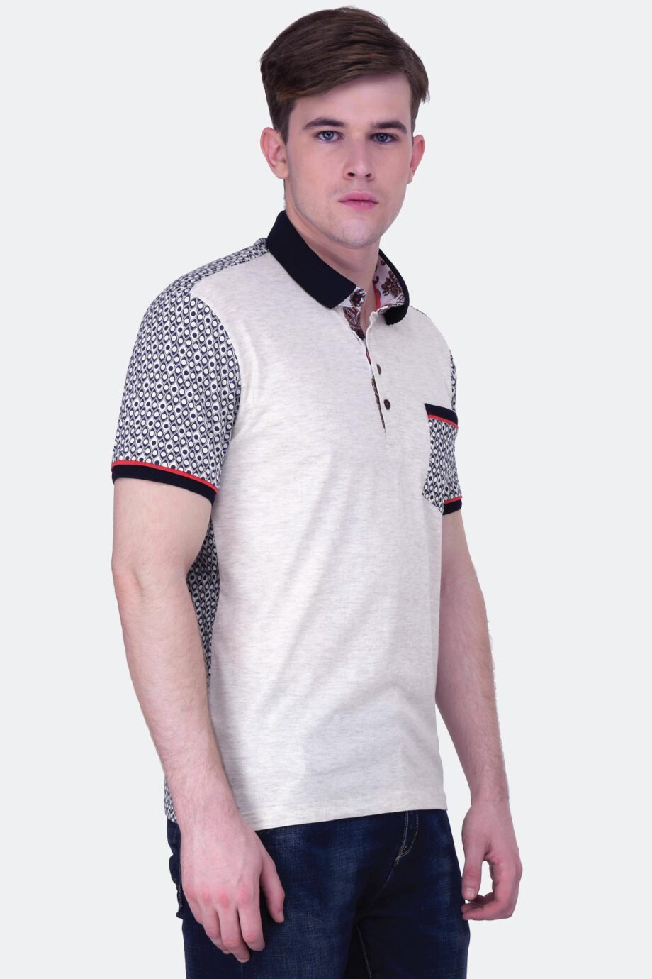 Melange Polo with Print Details