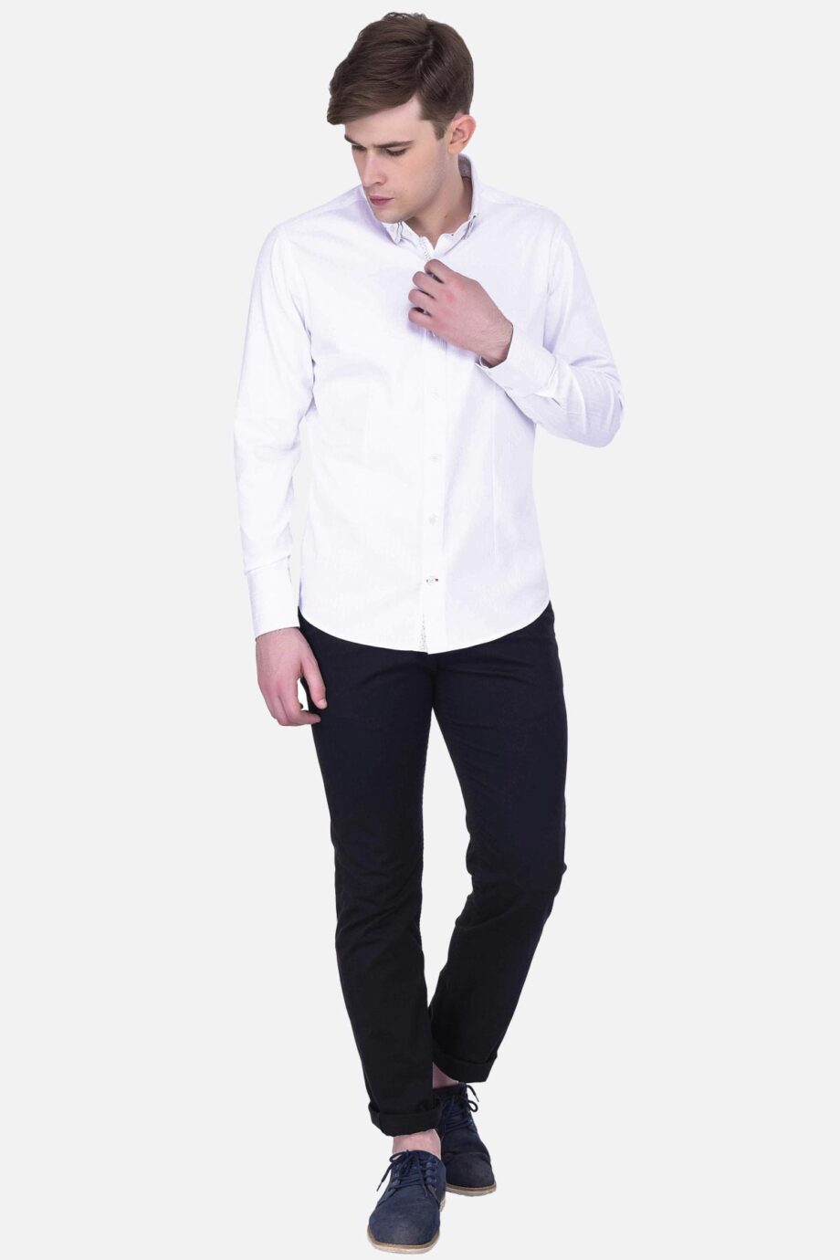 Self Stripe Shirt with Printed Trims