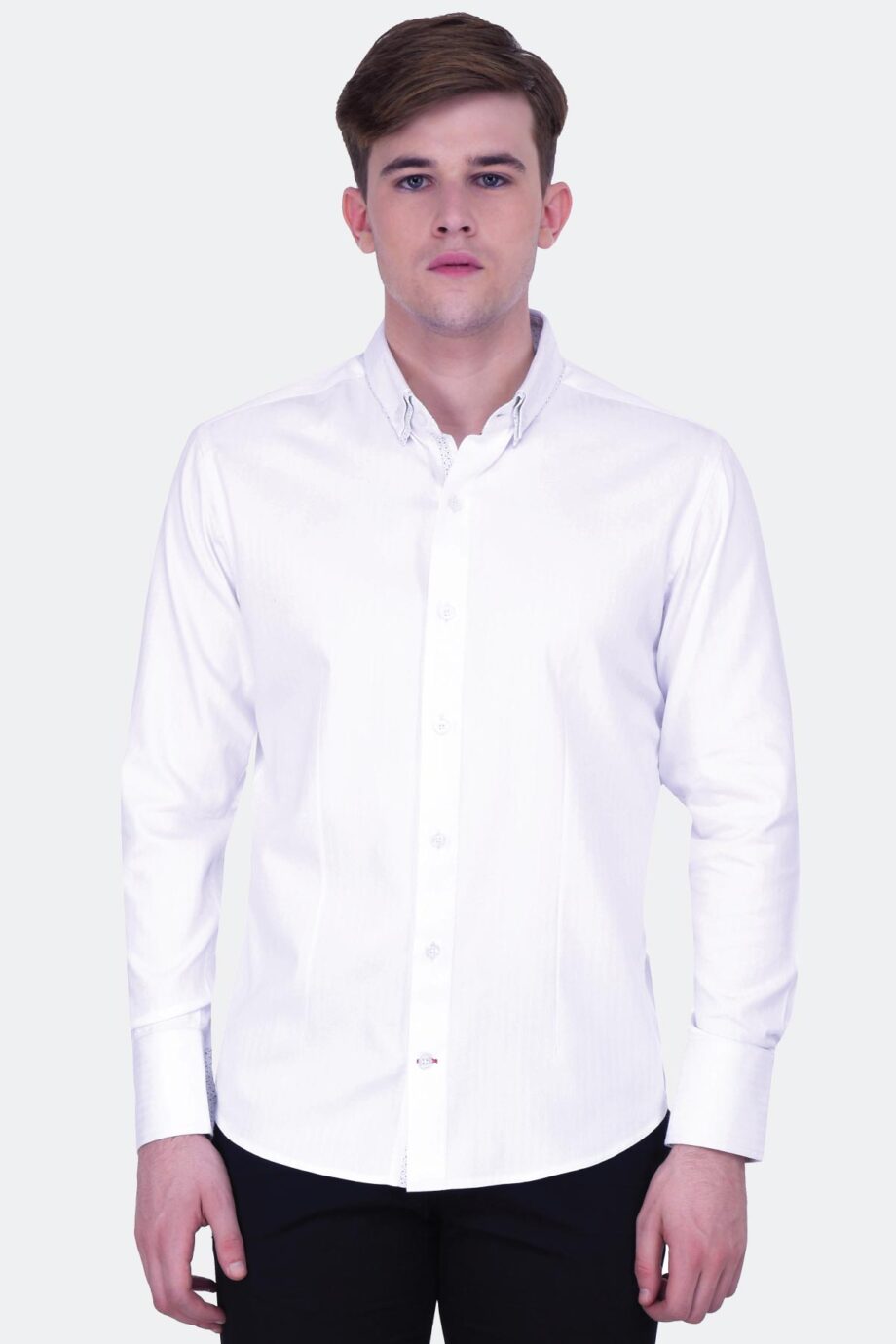 Self Stripe Shirt with Printed Trims