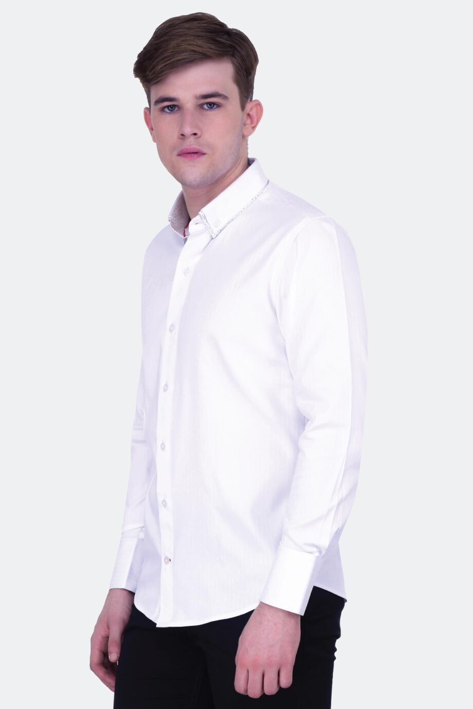 Self Stripe Shirt with Printed Trims