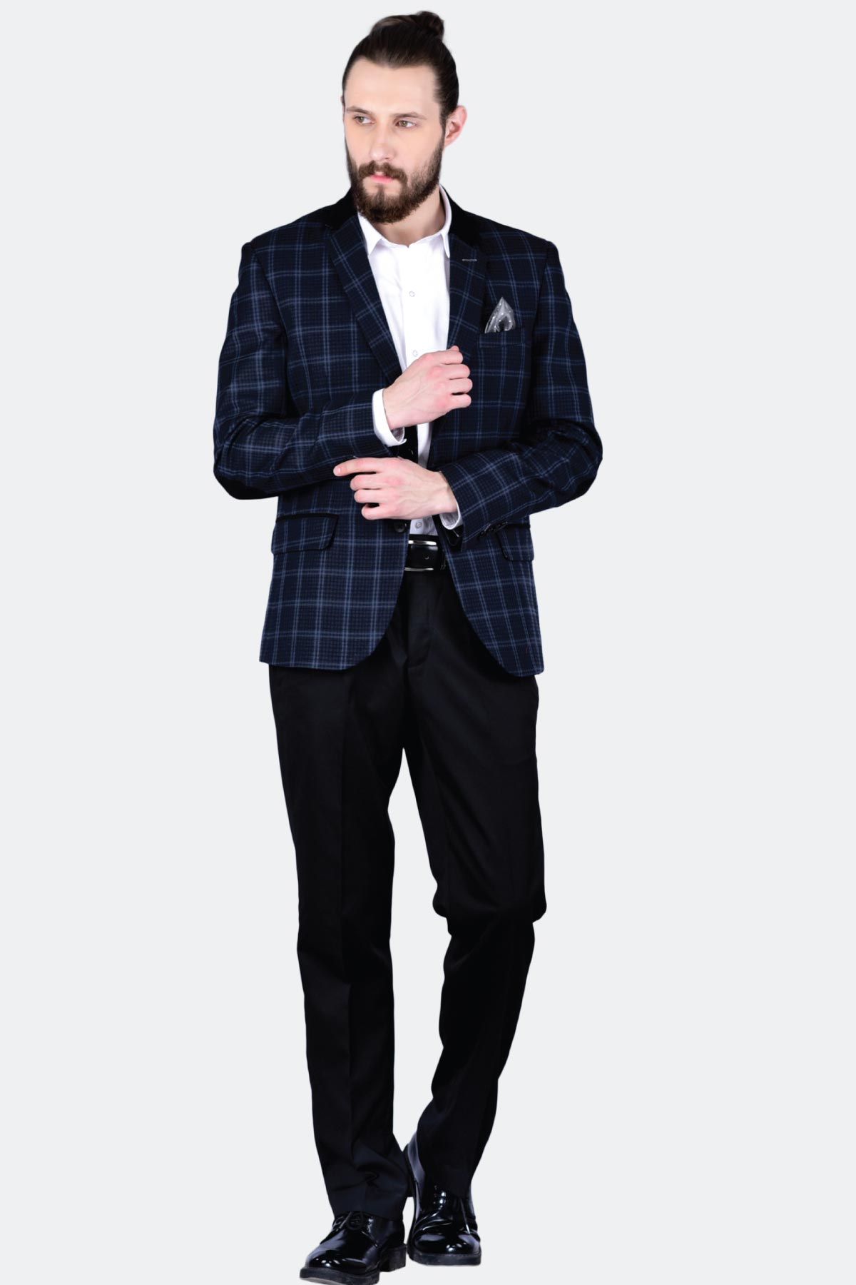 blue checks blazer